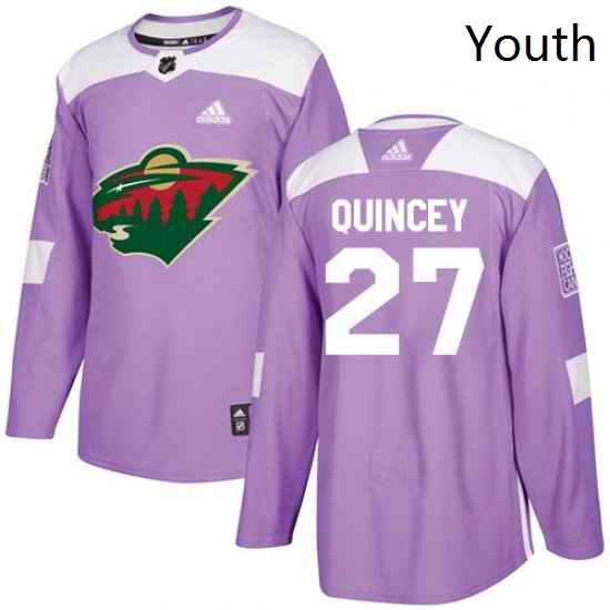 Youth Adidas Minnesota Wild 27 Kyle Quincey Authentic Purple Fights Cancer Practice NHL Jersey